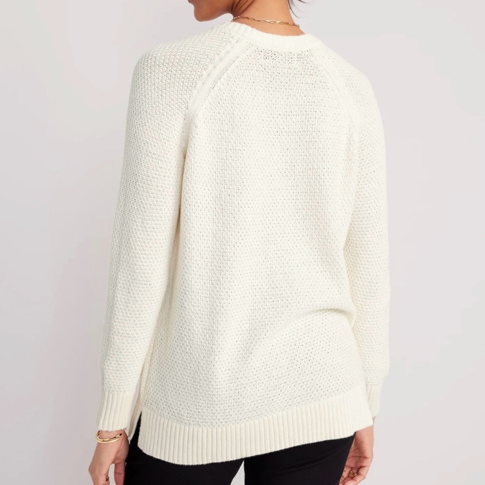 Old Navy Women’s Cream Textured Pullover Tunic Sweater Crew Neck Size S - Picture 2 of 11